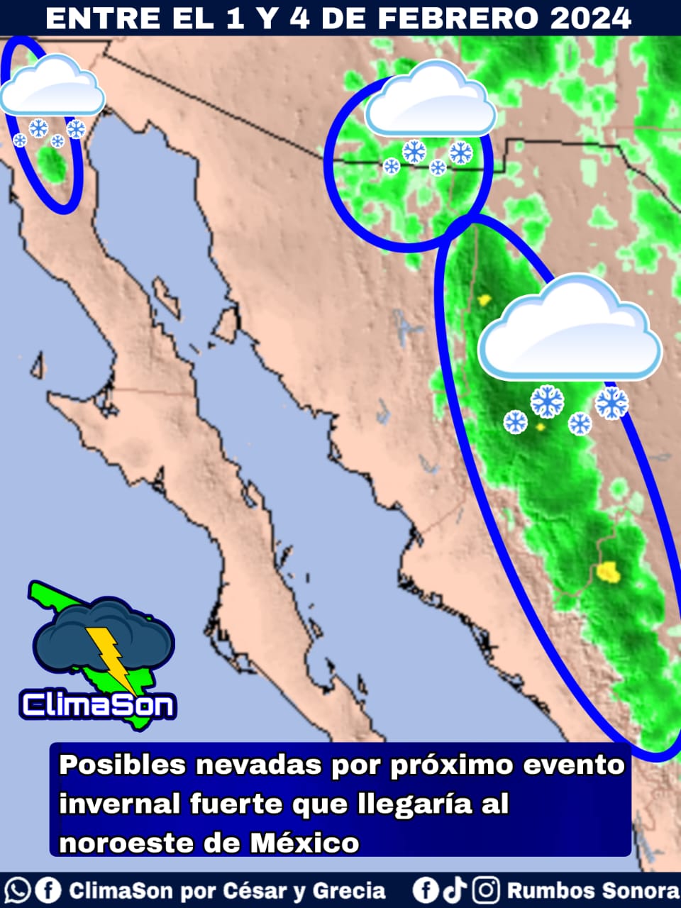 Alerta meteorológica ante potencial de nevadas en Sonora