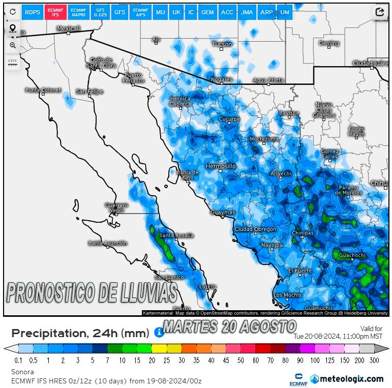 CONTINÚAN LAS PROBABILIDADES DE LLUVIAS EN SONORA PARA ESTE MARTES