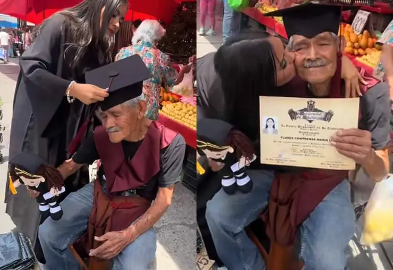 EMOCIONA EN LAS REDES MOMENTO ENTRE NIETA GRADUANTE Y ABUELO