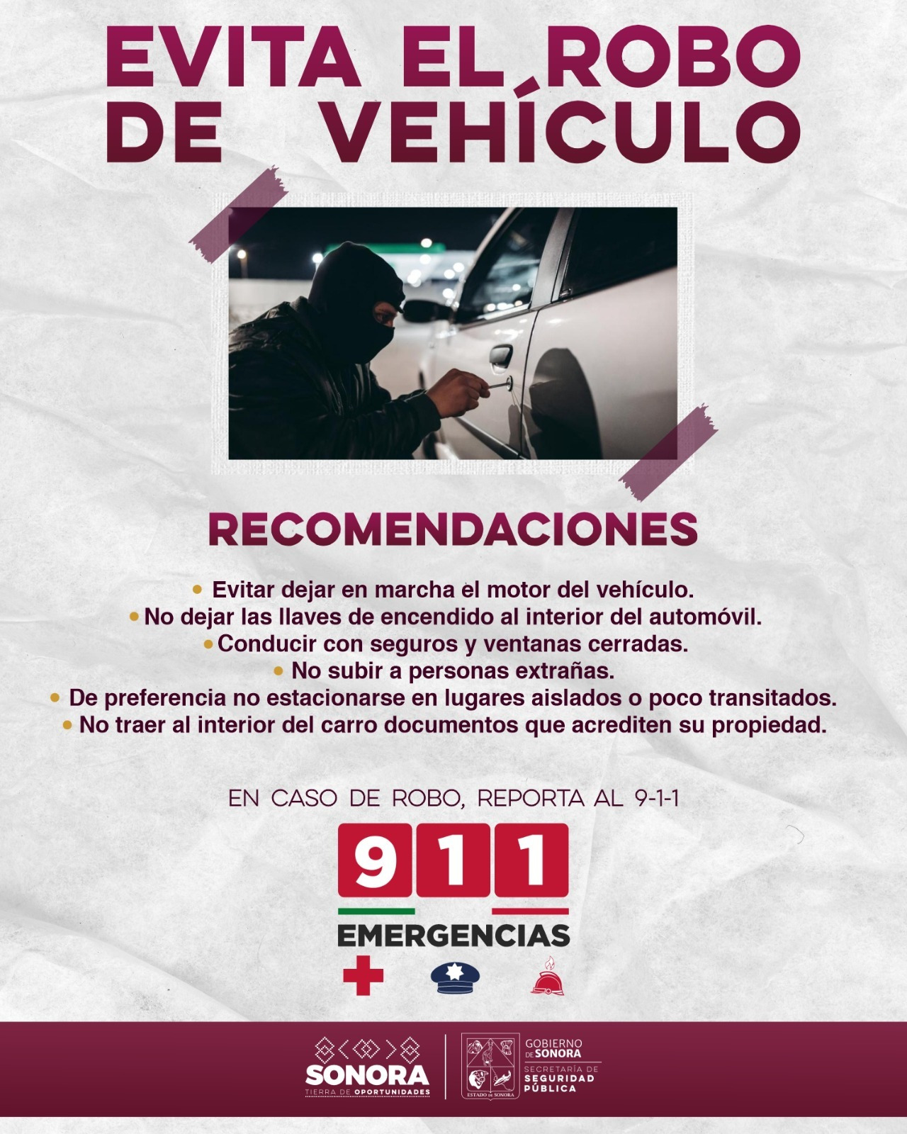 Comparte SSP recomendaciones para evitar robo de vehículo