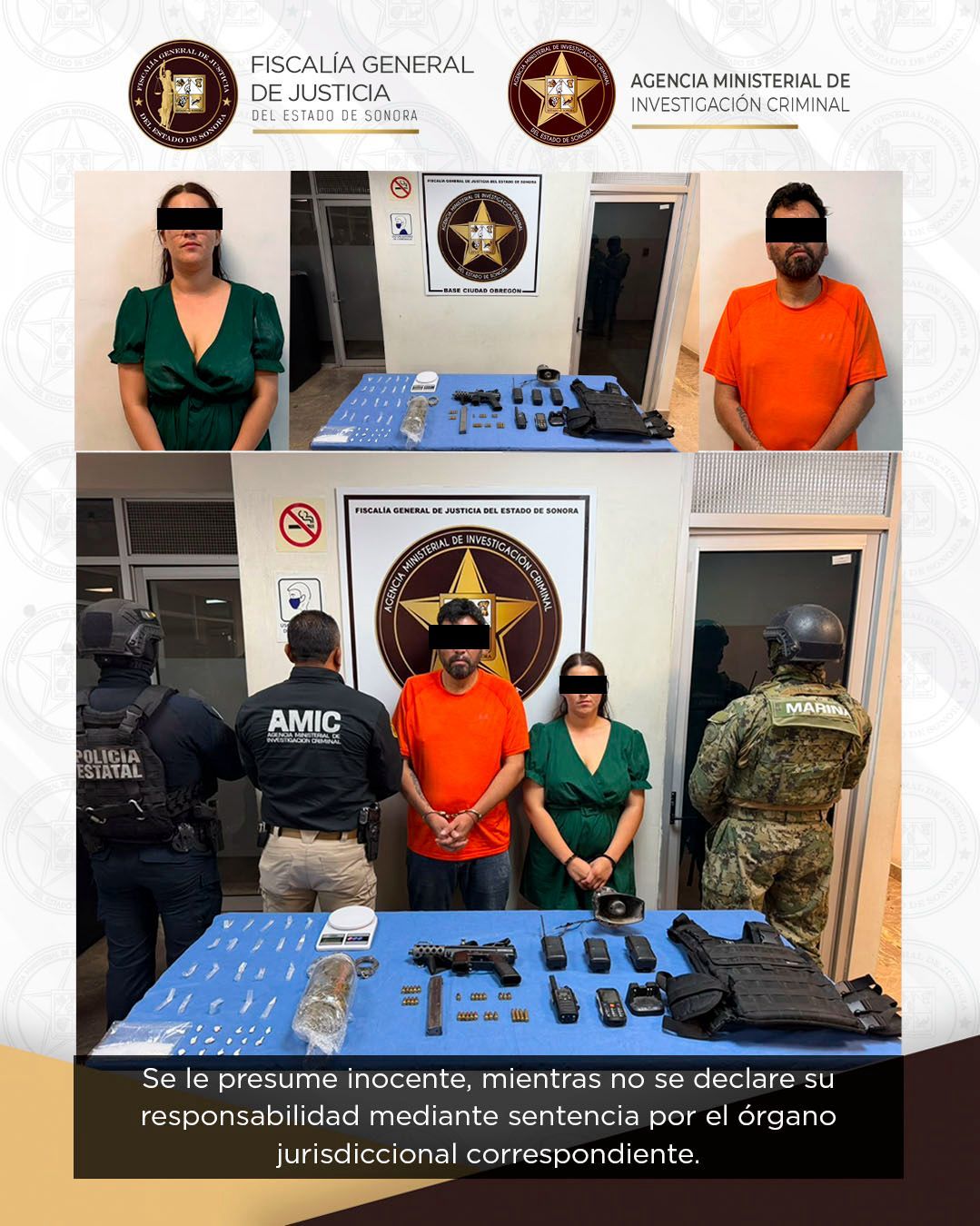 Aseguran a dos, armas, droga y equipo táctico en Cajeme